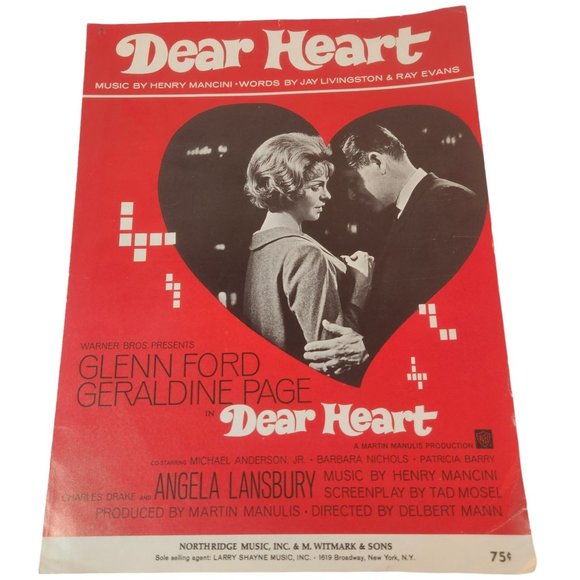 Dear Heart 1964 Sheet Music Henry Mancini Glen Ford Geraldine Page - Picture 1 of 8
